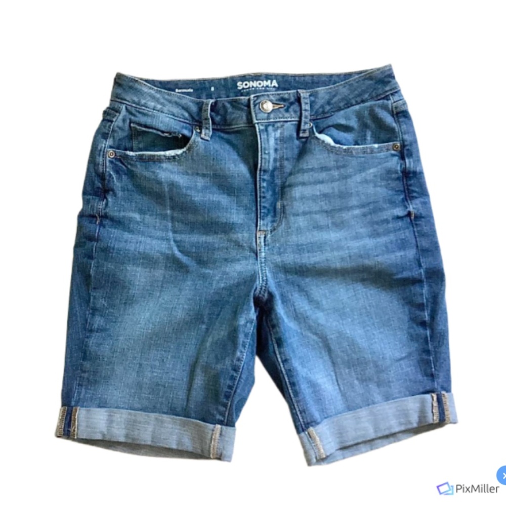 Sonoma Womens Blue Denim Bermuda Shorts, 8